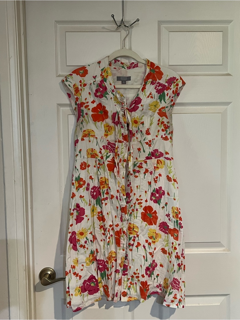 Merona White Dress with Pink, Orange, Yellow & Green Floral Print